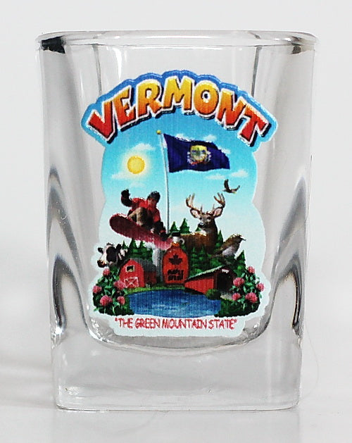 Vermont State Montage Square Shot Glass