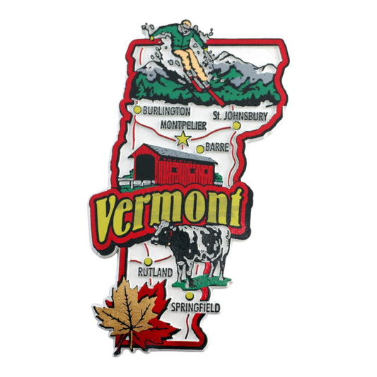 Vermont State Map and Landmarks Collage Fridge Souvenir Collectible Magnet
