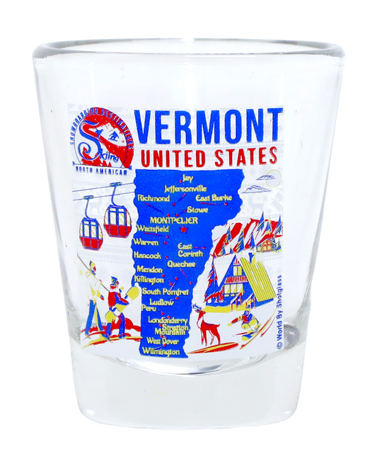 Vermont North American Skiing and Snowboarding Destinations Shot Glass