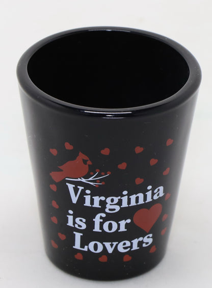 Virginia Cardinal Bird and Hearts Black Shot Glass