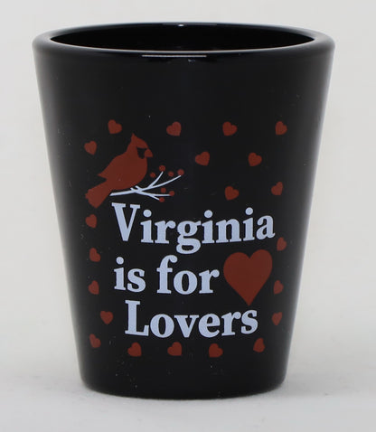 Virginia Cardinal Bird and Hearts Black Shot Glass