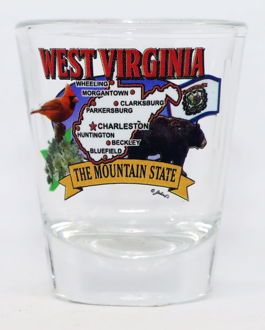 West Virginia State Elements Map Shot Glass