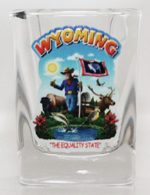 Wyoming State Montage Square Shot Glass