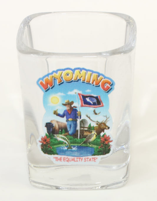 Wyoming State Montage Square Shot Glass