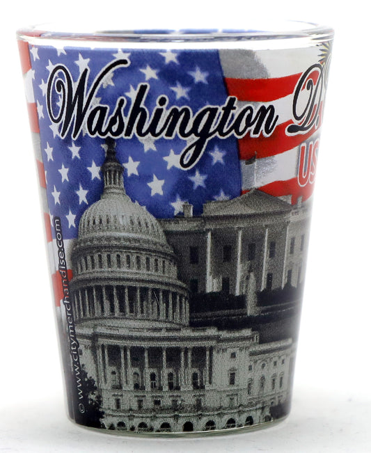 Washington DC USA Flag and Landmarks Shot Glass