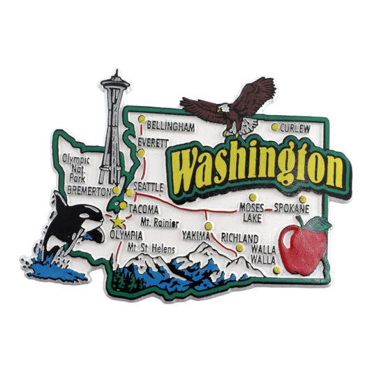 Washington State Map and Landmarks Collage Fridge Souvenir Collectible Magnet