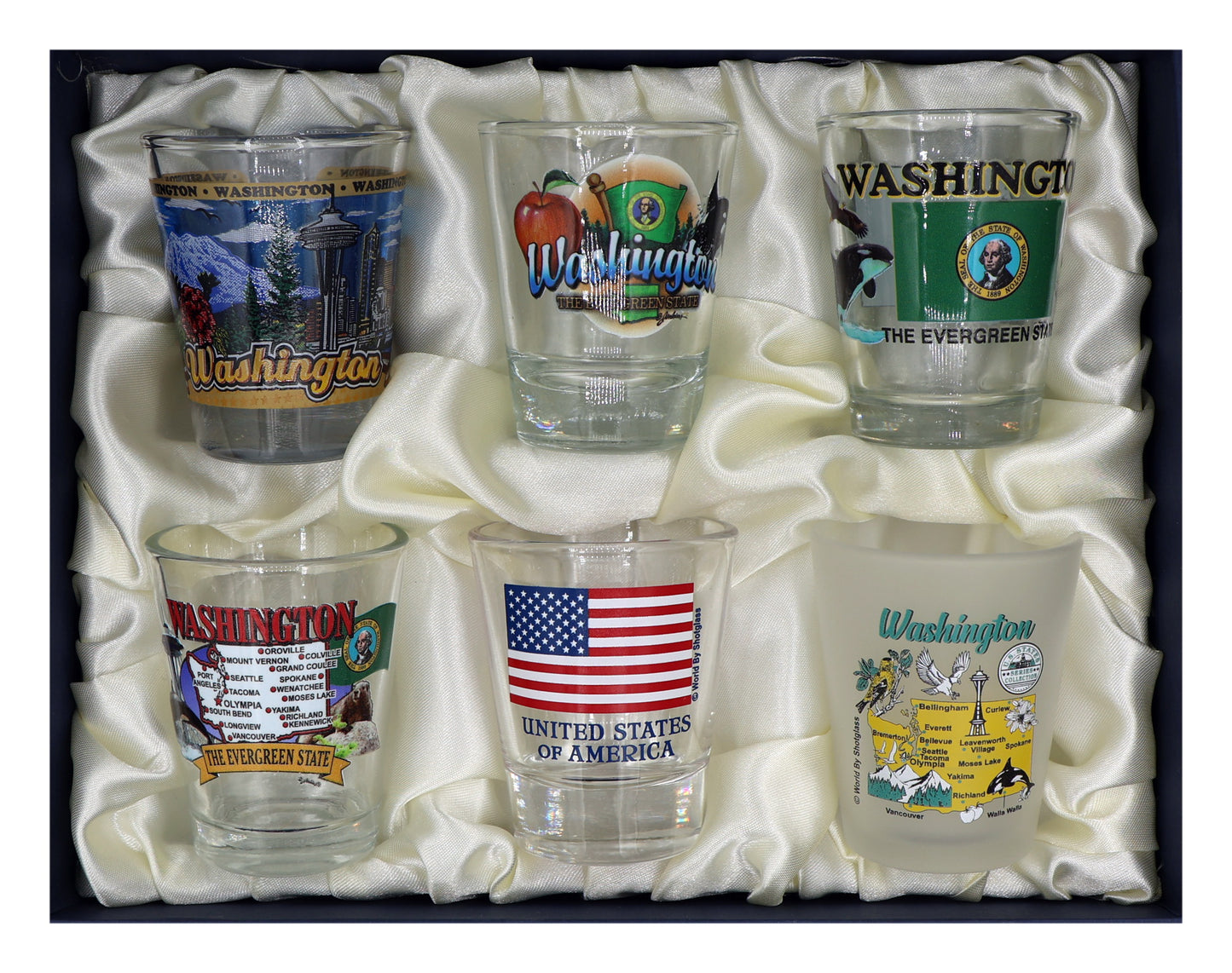 Washington United States USA Souvenir Boxed Shot Glass Set (Set of 6)