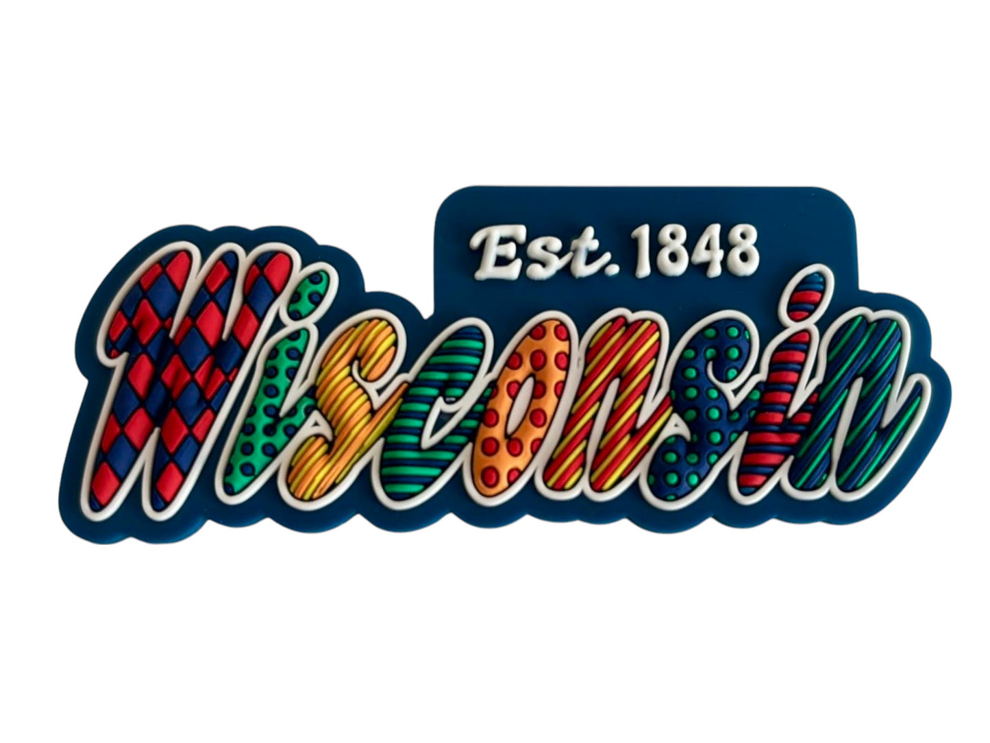 Wisconsin Festive Multicolor Letters Fridge Designer Magnet 3.25" x 1.25"