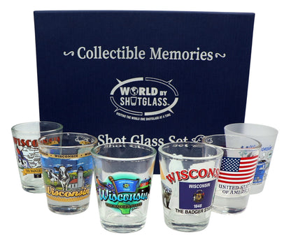 Wisconsin United States USA Souvenir Boxed Shot Glass Set (Set of 6)