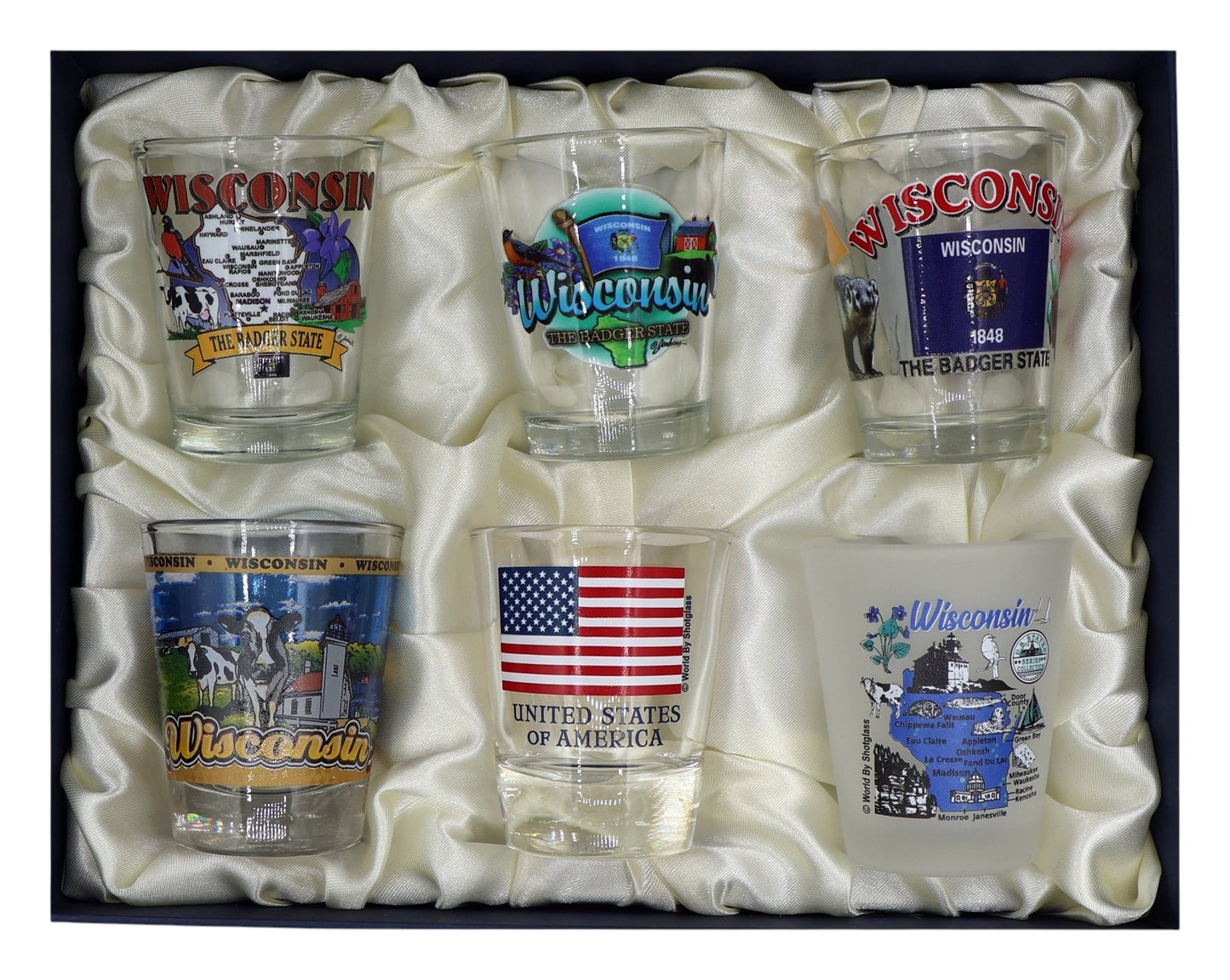 Wisconsin United States USA Souvenir Boxed Shot Glass Set (Set of 6)