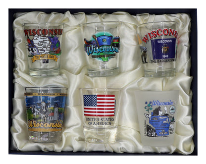 Wisconsin United States USA Souvenir Boxed Shot Glass Set (Set of 6)