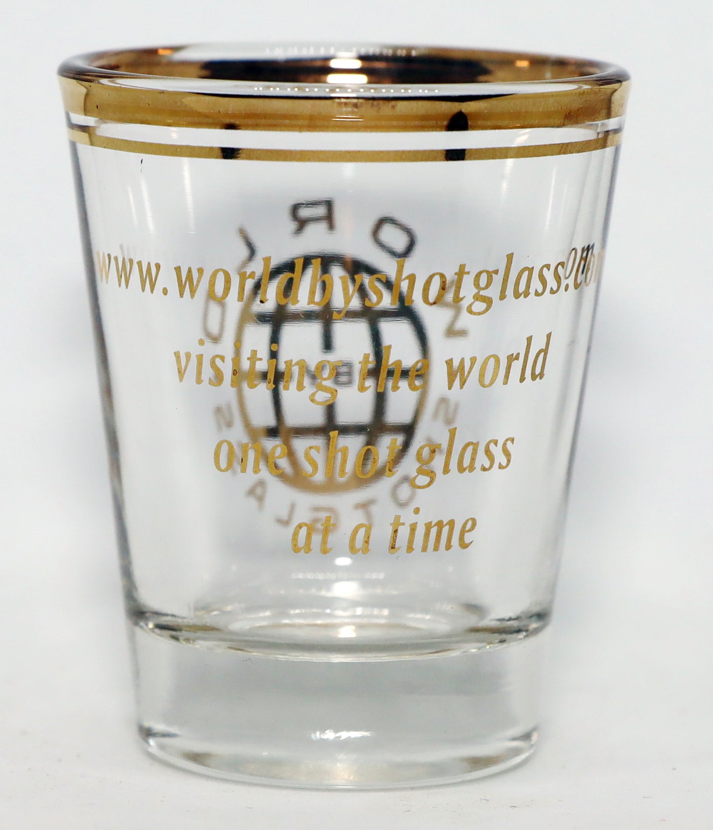 World By Shotglass Golden Globe w/Gold Rim Shot Glass