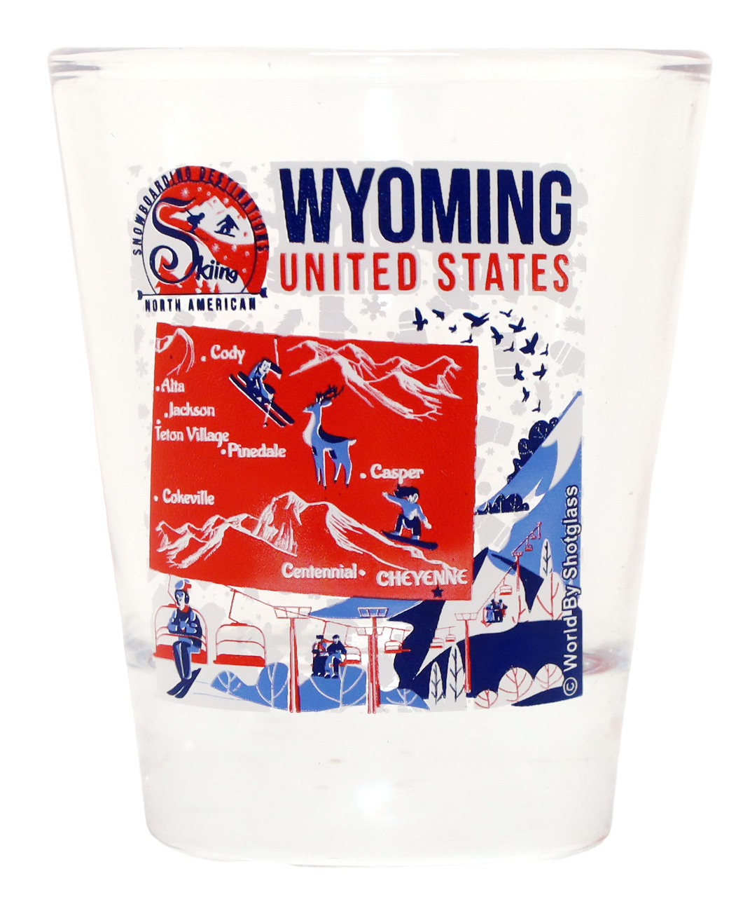 Wyoming North American Skiing and Snowboarding Destinations Shot Glass