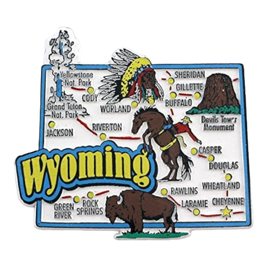 Wyoming State Map and Landmarks Collage Fridge Collectible Souvenir Magnet