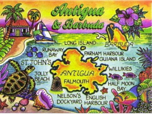 Antigua & Barbuda Map Caribbean Fridge Collector's Souvenir Magnet 2.5 inches X 3.5 inches