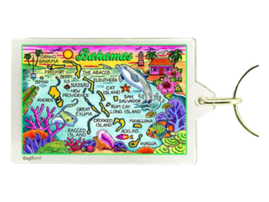 Bahamas Map Acrylic Rectangular Souvenir Keychain 2.5 inches X 1.5 inches