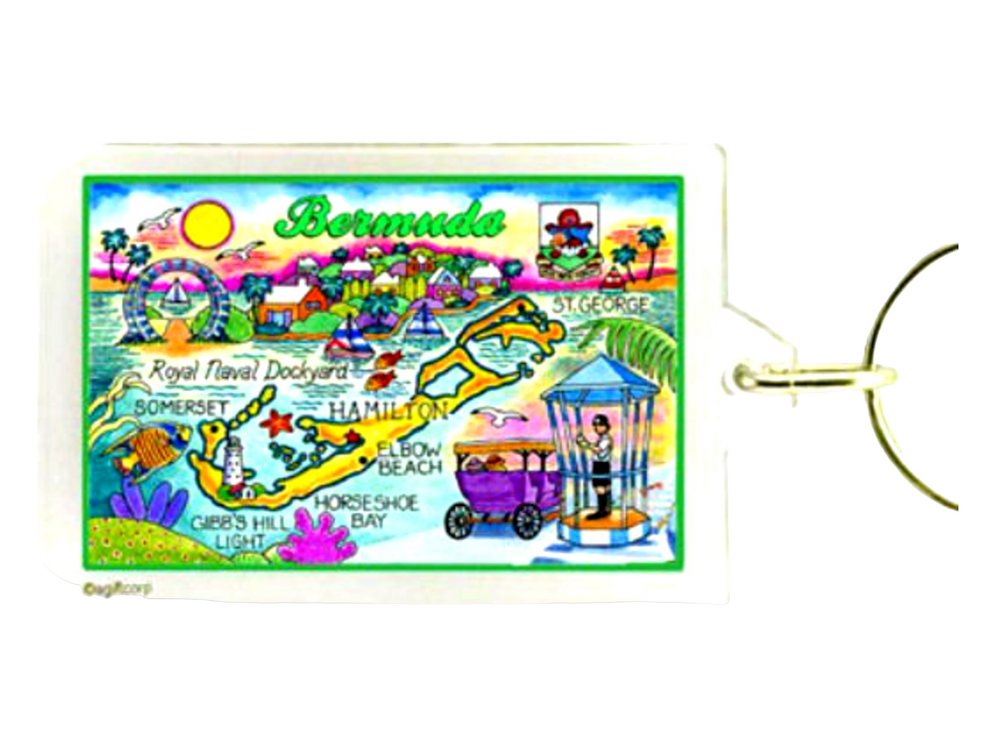 Bermuda Map Acrylic Rectangular Souvenir Keychain 2.5 inches X 1.5 inches