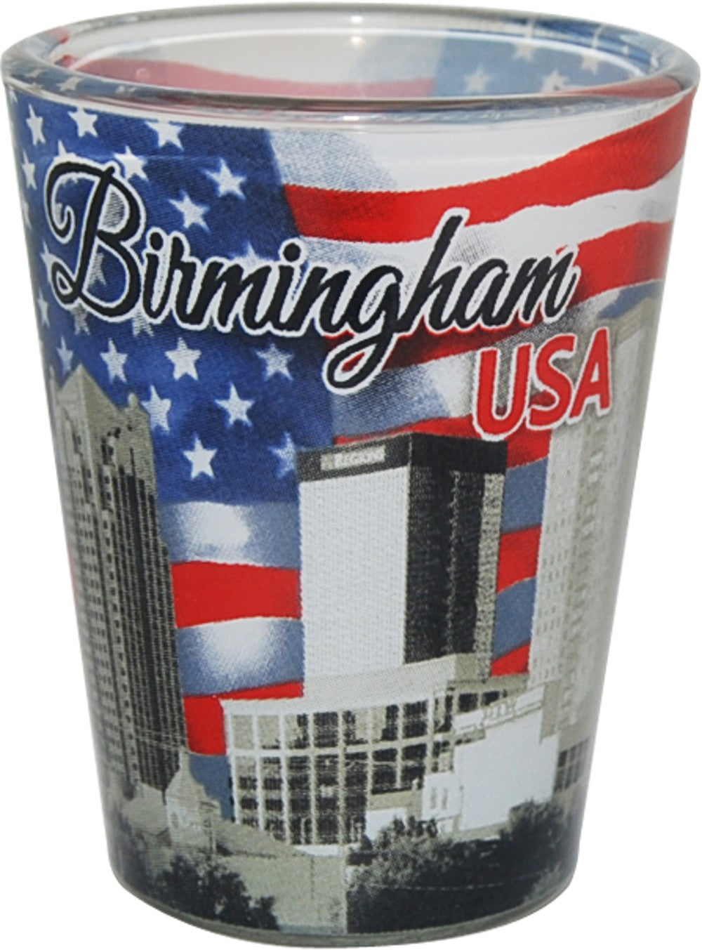 Birmingham Alabama USA Flag and Skyline Collage Shot Glass ctm