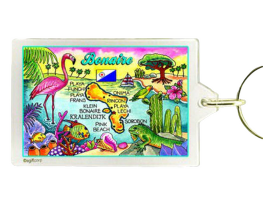Bonaire (Netherlands Antilles) Map Acrylic Rectangular Souvenir Keychain 2.5 inches X 1.5 inches