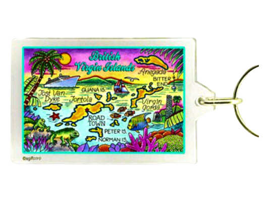 British Virgin Islands (Tortola) Map Acrylic Rectangular Souvenir Keychain 2.5 inches X 1.5 inches