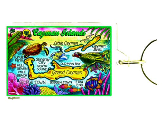 Cayman Islands Map Acrylic Rectangular Souvenir Keychain 2.5 inches X 1.5 inches