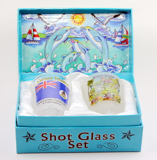 Cayman Islands Jumping Dolphins Boxed Shot Glass Set (Set of 2)