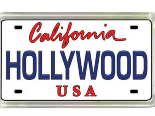 Hollywood California License Plate Small Fridge Acrylic Collector's Souvenir Magnet 2" X 1.25"