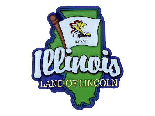 Illinois State Map-Flag Fridge Collectible Souvenir Magnet