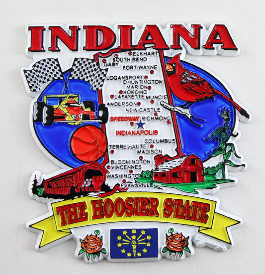 Indiana State Elements Map Fridge Collectible Souvenir Magnet