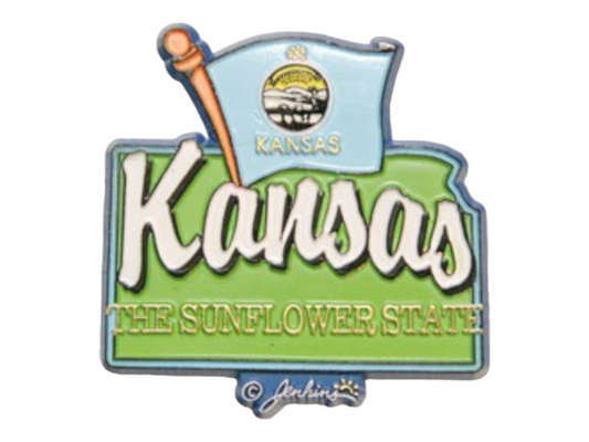 Kansas State Map-Flag Fridge Collectible Souvenir Magnet