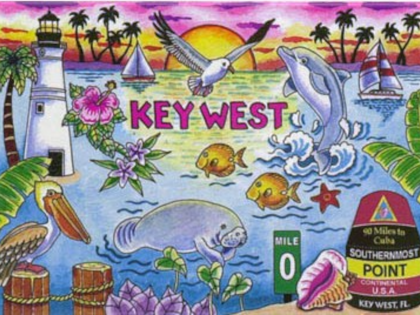 Key West Florida Map & Icons Fridge Collector's Souvenir Magnet 2.5 inches X 3.5 inches