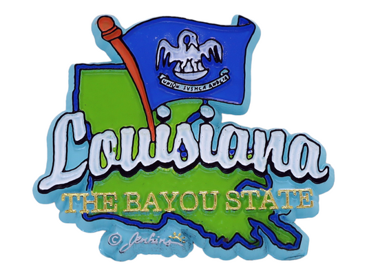 Louisiana State Map-Flag Fridge Collectible Souvenir Magnet