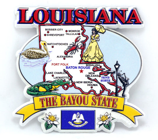 Louisiana State Elements Map Fridge Collectible Souvenir Magnet