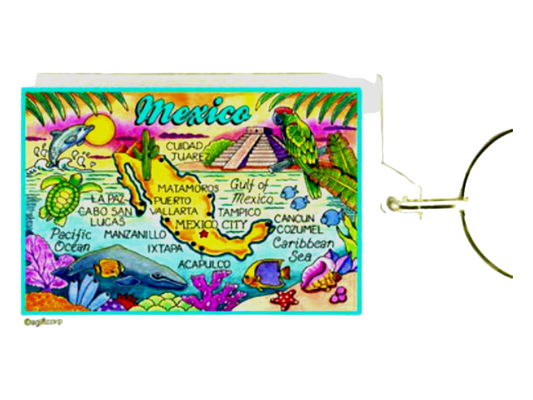 Mexico Map Acrylic Rectangular Souvenir Keychain 2.5 inches X 1.5 inches