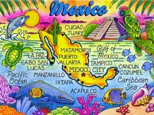 Mexico Map Caribbean Fridge Collector's Souvenir Magnet 2.5 inches X 3.5 inches