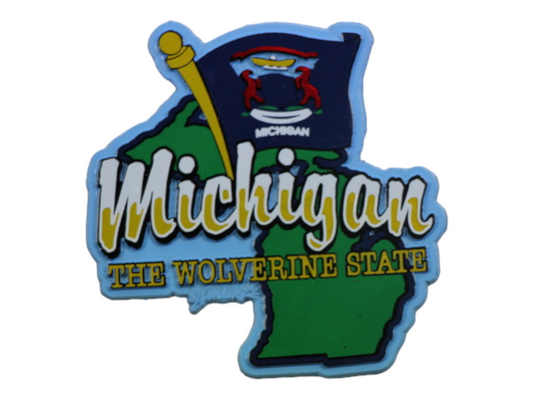 Michigan State Map-Flag Fridge Collectible Souvenir Magnet