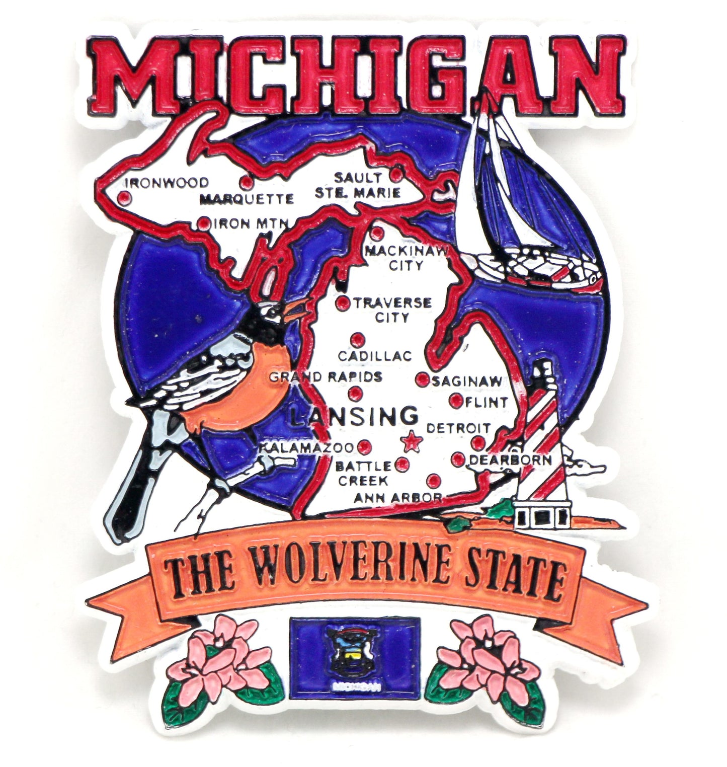 Michigan State Elements Map Fridge Collectible Souvenir Magnet