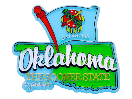 Oklahoma State Map-Flag Fridge Collectible Souvenir Magnet