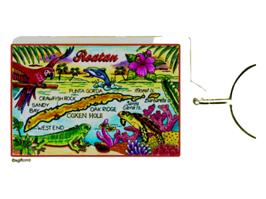 Roatan Honduras Map Acrylic Rectangular Souvenir Keychain 2.5" X 1.5"