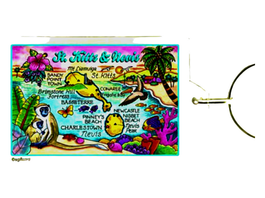 St. Kitts & Nevis Map Acrylic Rectangular Souvenir Keychain 2.5" X 1.5"
