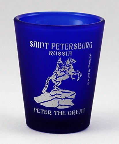 St. Petersburg Russia Peter The Great Cobalt Blue Frosted Shot Glass