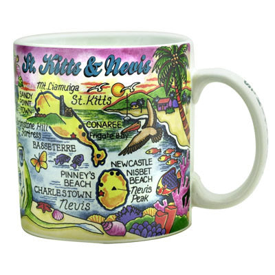 St. Kitts & Nevis Map Caribbean Souvenir Collectible Large Coffee Mug (4"H x 3.75"D) 16oz
