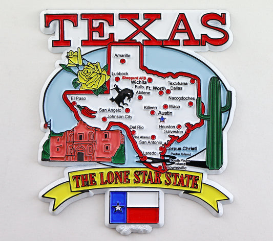 Texas State Elements Map Fridge Collectible Souvenir Magnet