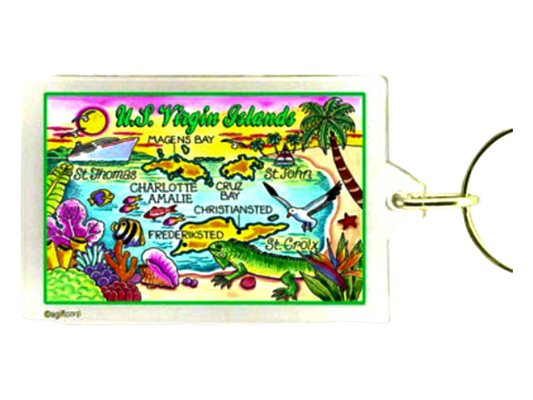 US Virgin Islands Map Acrylic Rectangular Souvenir Keychain 2.5" X 1.5"