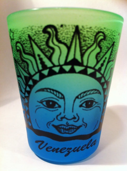 Venezuela Sun Neon Green/Neon Blue Shot Glass