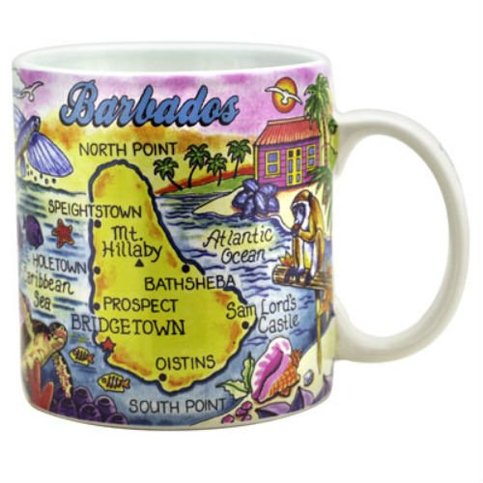 Barbados Map Caribbean Souvenir Collectible Large Coffee Mug 16oz