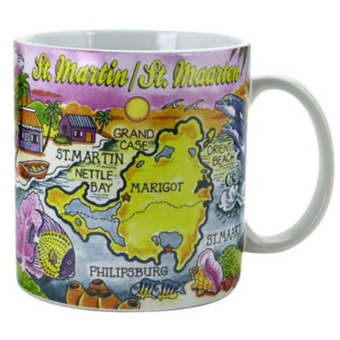 St. Martin Caribbean Map Souvenir Collectible Large Coffee Mug (4"H x 3.75"D) 16oz